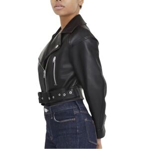 NEW ZARA FAUX Leather LARGE Crop Biker Jacket‎ Bikercore all-seasons goth moto